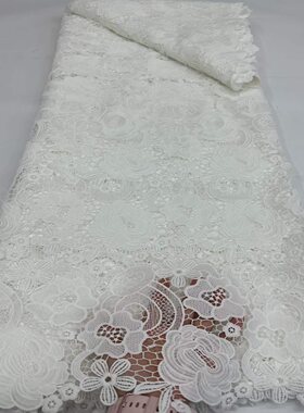 白色水溶牛奶丝蕾丝刺绣面料白色婚纱礼服连衣裙服装布料lace