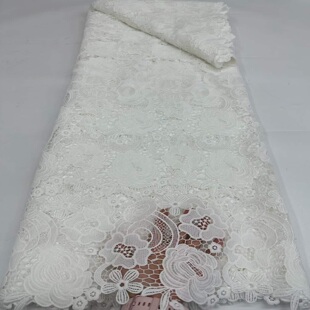 白色水溶牛奶丝蕾丝刺绣面料白色婚纱礼服连衣裙服装布料lace