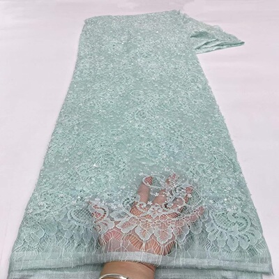 爆款睫毛蕾丝珠管亮片面料婚纱礼服时装布料厂家直销lace fabric