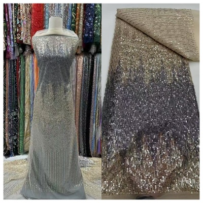 新款渐变满幅加密亮片网纱蕾丝面料晚礼服连衣裙辅料sequins lace