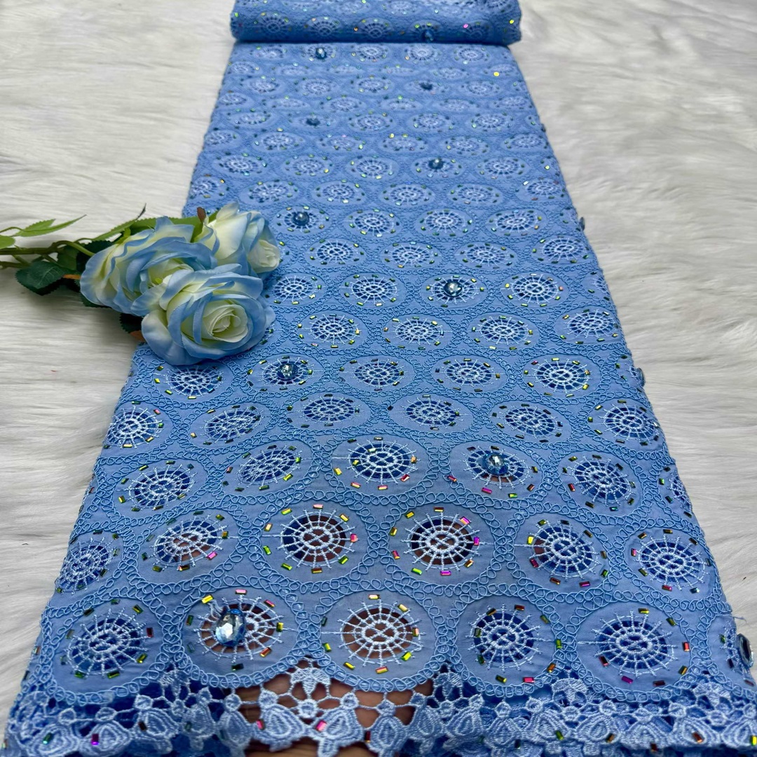 新款蓝色水溶蕾丝刺绣面料蕾丝花边刺绣婚纱礼服布料厂家批发lace