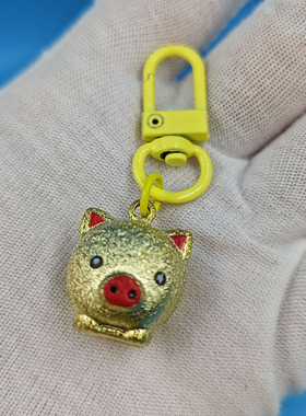 卡通金色小猪铃铛钥匙扣挂件
