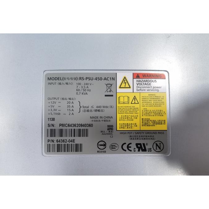【汇盈传感器】NetApp DS14 RS-PSU-450-AC1N 64362-4E 114-00021