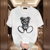 男士 重磅纯棉白色短袖 上衣 潮牌宽松大码 高街半袖 t恤男新款 夏美式