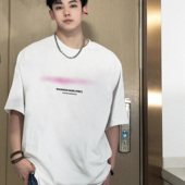 t恤男夏季 潮牌美式 复古波点字母印花短袖 重磅宽松纯棉上衣TEE