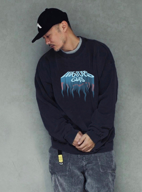 黑色痞帅圆领卫衣男士春秋冬新款潮牌宽松高中学生休闲百搭上衣服