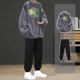 秋冬季 美式 潮牌宽松重磅纯棉运动束脚裤 圆领卫衣男士 一套搭配套装