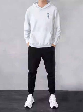 卫衣男秋冬款2024新款日系男款套装冬季加绒连帽外套搭配休闲长裤