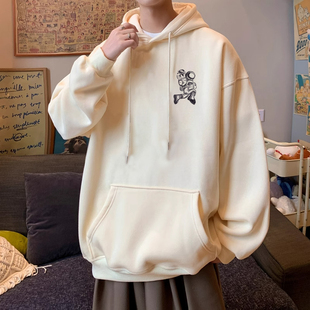 100%纯棉嘻哈酷帅印花美式男款秋冬宽松情侣潮牌重磅加绒连帽卫衣