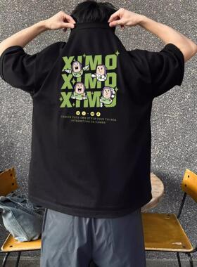 巴斯光年美式黑色纯棉短袖t恤男夏季正肩宽松大码设计感小众上衣