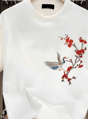 中国风白色短袖t恤男夏季新款宽松重磅纯棉情侣半袖上衣