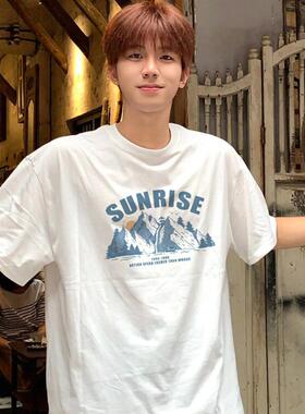 白色内搭短袖t恤男士夏季新款美式纯棉打底衫男款宽松正肩上衣ins