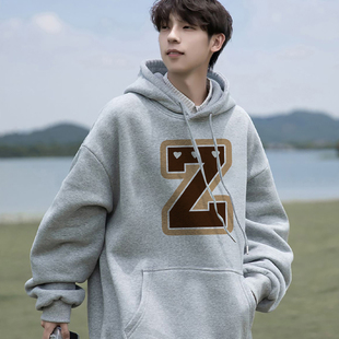 港风高街字母连帽卫衣男生秋冬季潮流宽松百搭休闲男款加绒上衣潮