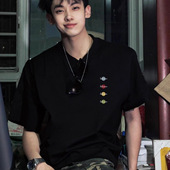 国潮牌美式 上衣TEE 纯棉宽松大码 重磅字母印花短袖 t恤男生夏季