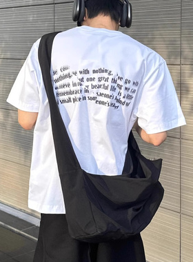 白色后背字母印花t恤美式重磅短袖男生宽松百搭夏季纯棉潮牌上衣
