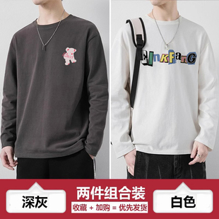 美式高街字母印花潮牌圆领长袖T恤卫衣男款春秋薄款宽松套头上衣