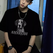 潮牌美式 重磅宽松纯棉上衣TEE t恤男生夏季 大码 斑点狗印花短袖