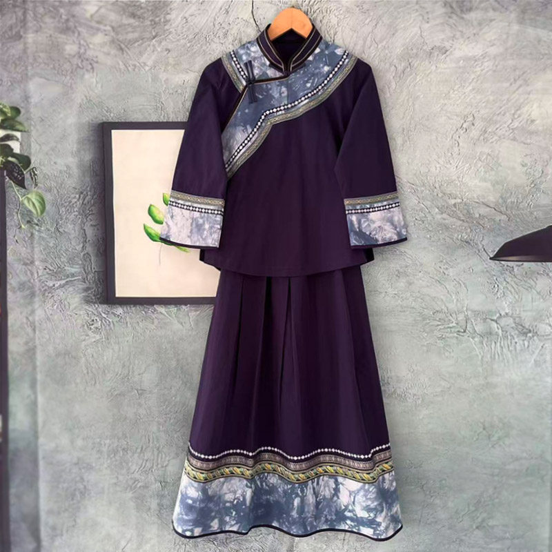 布依族服装女贵州少数民族风两件套土布上衣修身显瘦刺绣苗族服饰
