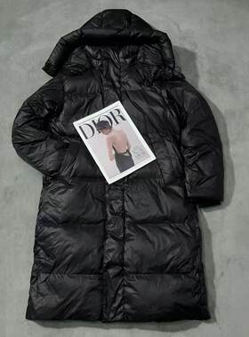慧慧来自星星女装店 冬季时尚百搭显瘦连帽格子黑色长款羽绒服