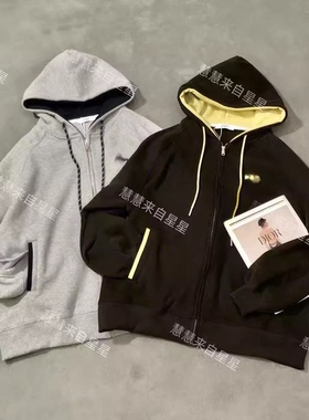 慧慧来自星星女装店 25608时尚款撞色连帽加绒拉链卫衣外套ALOOO