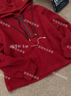 慧慧来自星星女装店 89301秋冬新款加绒休闲半拉链明线红色卫衣