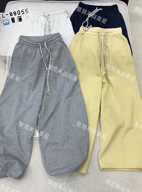 慧慧来自星星女装店 88055新款舒适透气 百搭抽绳撞色贴片弯刀裤
