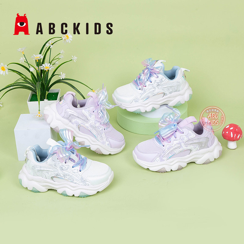 abckids童鞋女童休闲鞋2024春季新款网面运动鞋幼儿园公主鞋轻便