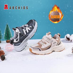 abckids童鞋男童加绒运动鞋2024冬季新款中大童二棉鞋儿童复古鞋
