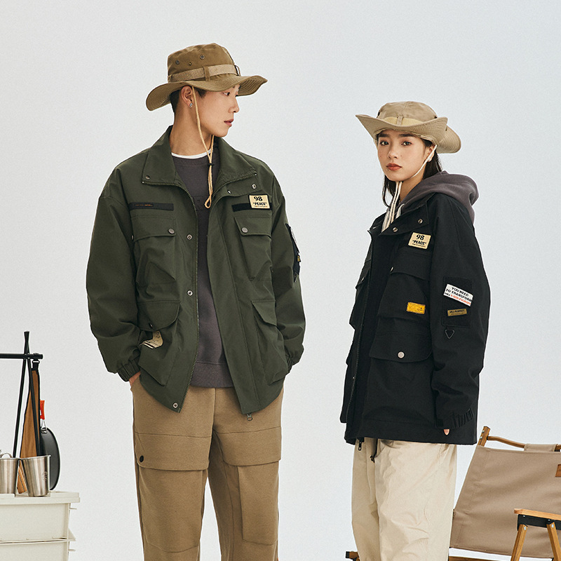 北界男装 美式潮牌2023春季新款户外工装夹克男情侣宽松大码外套