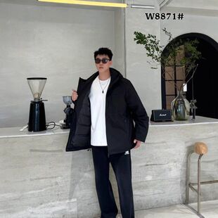 七七大码男装冬季新款潮流简约百搭净版男款300斤大码连帽羽绒服