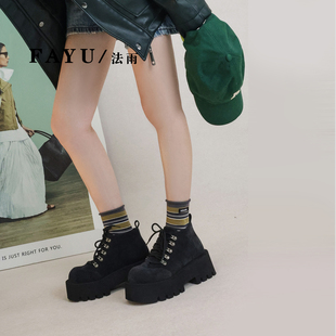 法雨2025秋冬新款圆头厚底系带加绒休闲鞋增高显瘦女鞋