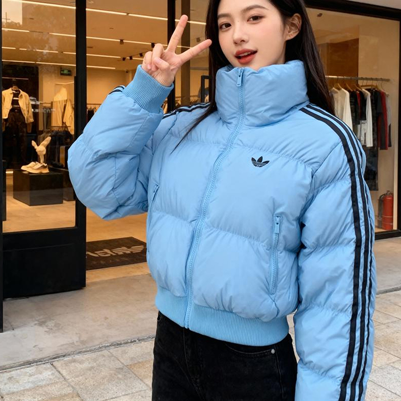 阿迪达斯三叶草短款立领棉服女装秋冬新款保暖棉衣外套防风运动服