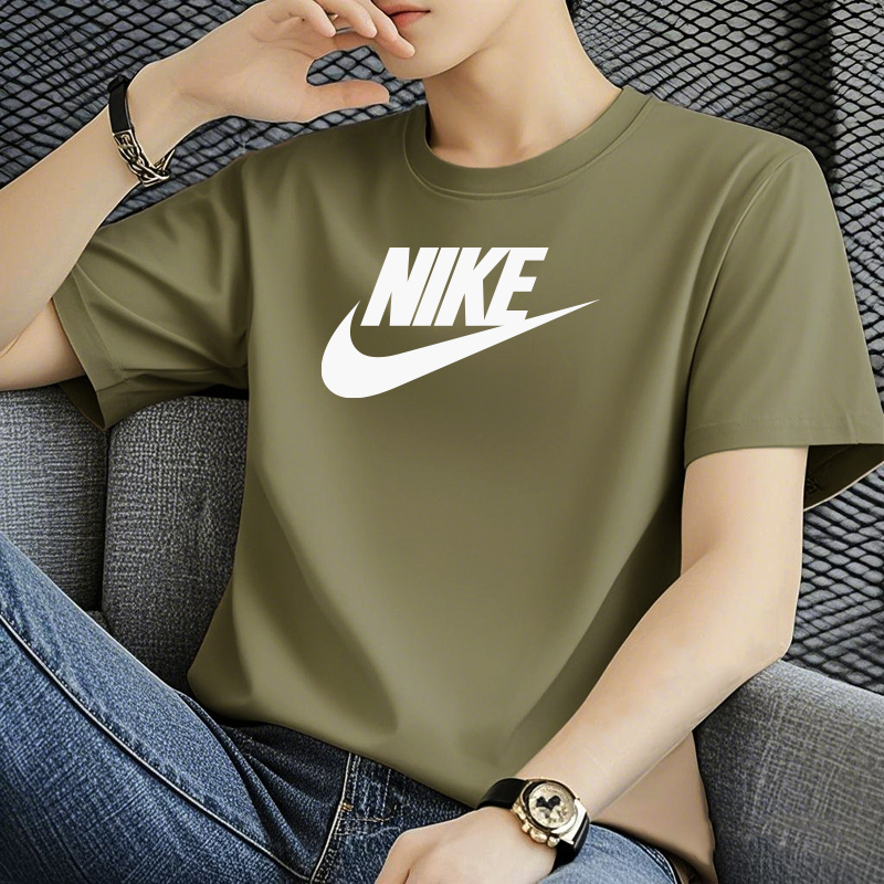 Nike耐克旗舰店纯棉T恤短袖男装2025新款夏绿色宽松透气半袖体恤