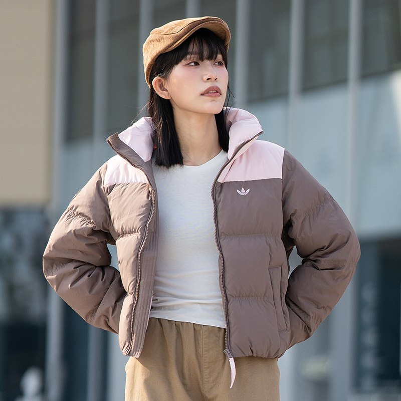 阿迪达斯三叶草羽绒服外套女装冬季新款户外保暖运动立领羽绒夹克