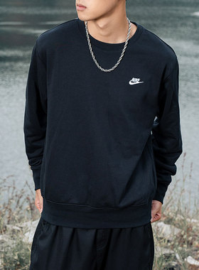 nike耐克男子针织毛圈经典刺绣小标黑色套头衫圆领卫衣FN3889-010