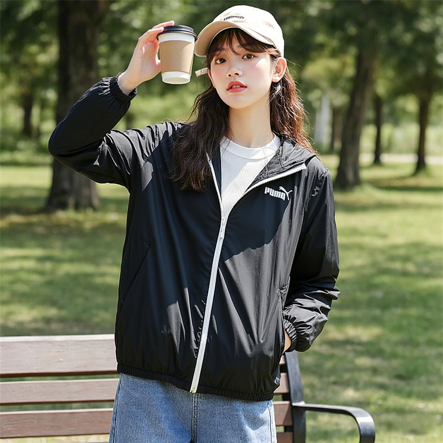 PUMA彪马外套女装秋季新款梭织连帽夹克休闲上衣跑步运动服672909