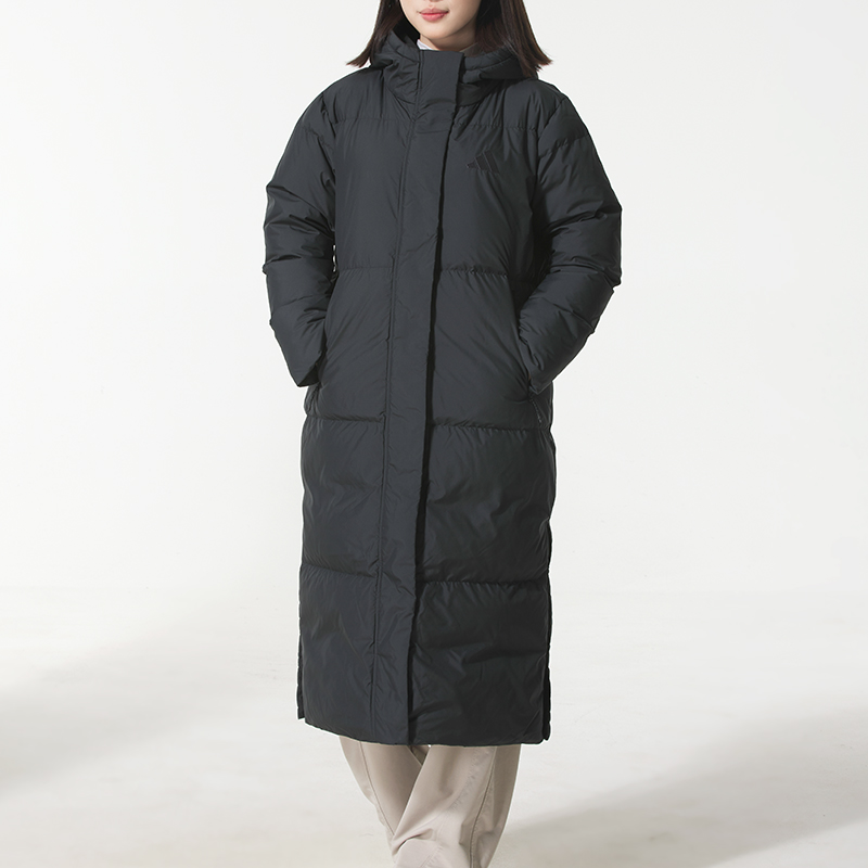 阿迪达斯连帽羽绒服女2025冬季新款运动服长款宽松舒适夹克JV6197