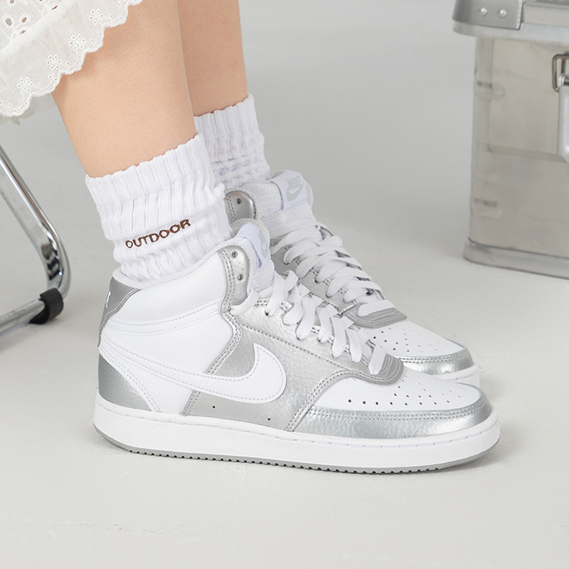 NIKE耐克女鞋正品 25夏季新款COURT银色运动鞋高帮休闲板鞋CD5436
