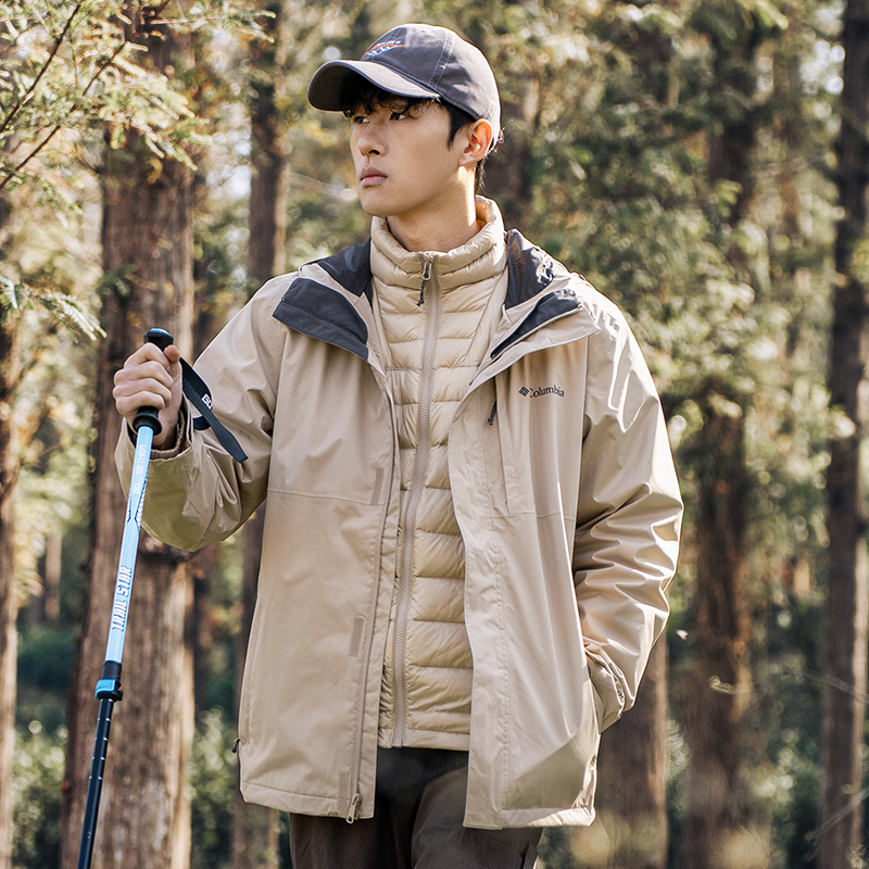 哥伦比亚羽绒三合一冲锋衣男冬季新款保暖登山外套防风运动服夹克