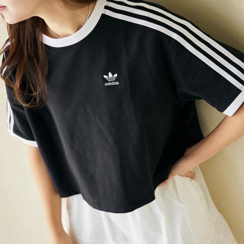阿迪达斯三叶草短袖女2025夏季新款三条纹运动版型休闲T恤JC8149