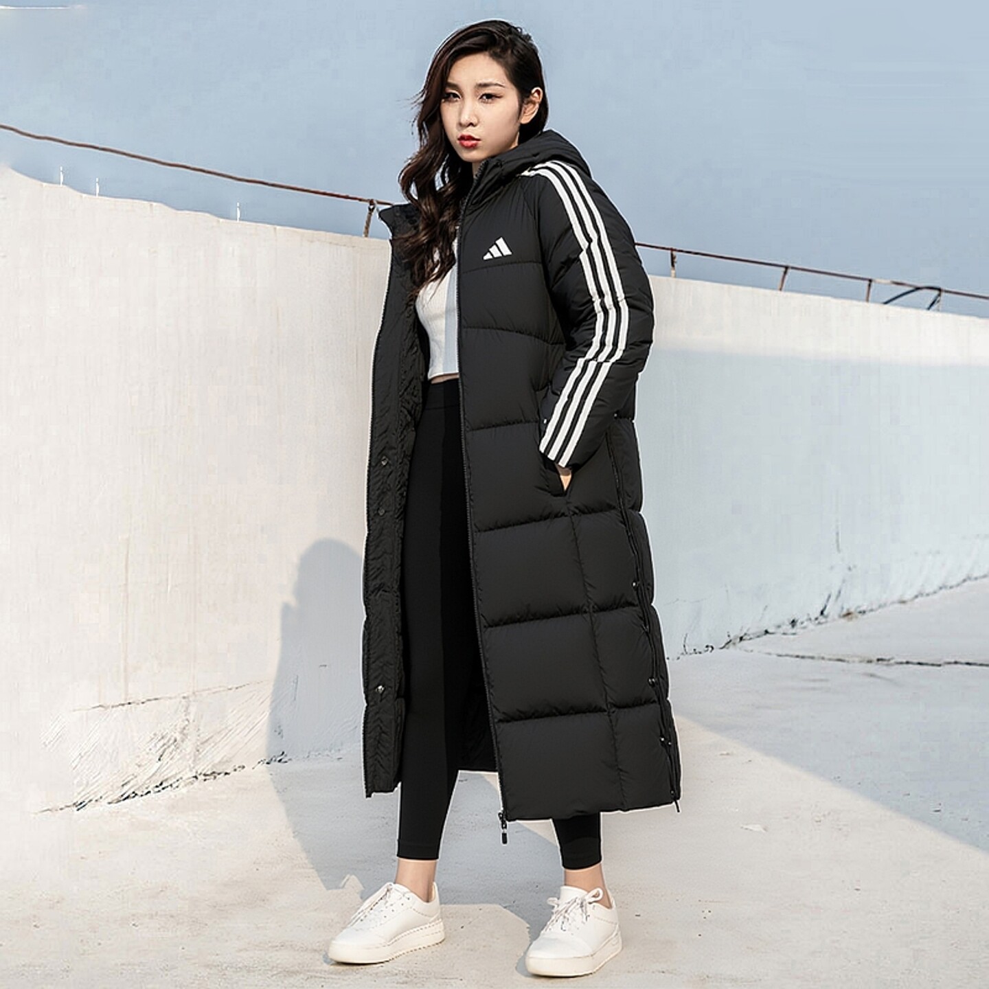 阿迪达斯长款羽绒服男女同款保暖外套连帽运动服防寒棉羽夹克上衣