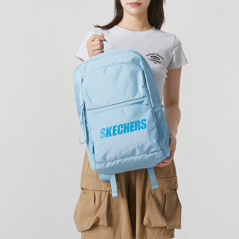 斯凯奇双肩包男女款旅行包2026新款大容量蓝色电脑包通勤学生书包