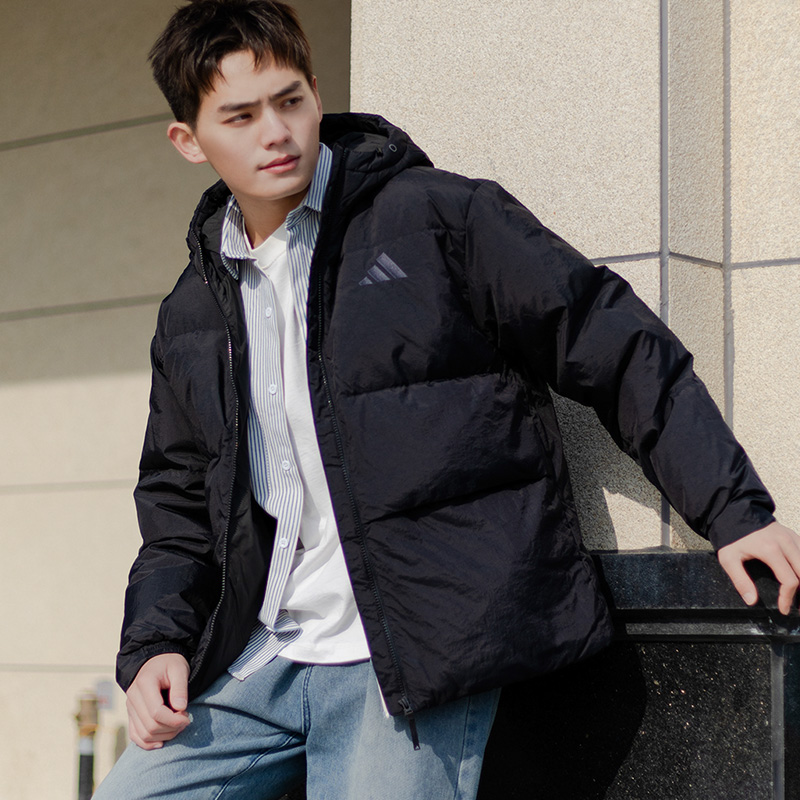 阿迪达斯连帽羽绒服男2025冬季新款宽松运动服休闲舒适夹克JG5940