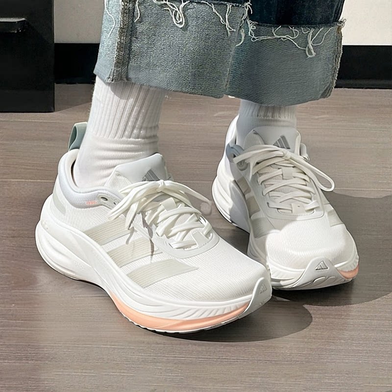 阿迪达斯官网白色跑步鞋女鞋春季新款网面透气运动鞋休闲缓震鞋子