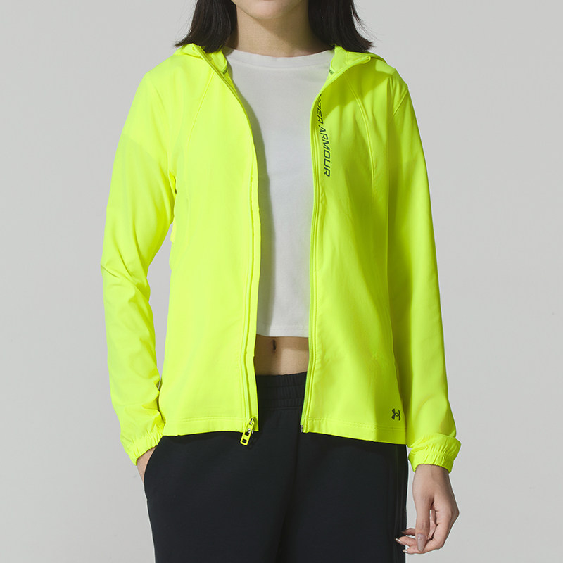 UA安德玛梭织连帽夹克女2025秋季新款跑步休闲运动服防风训练外套