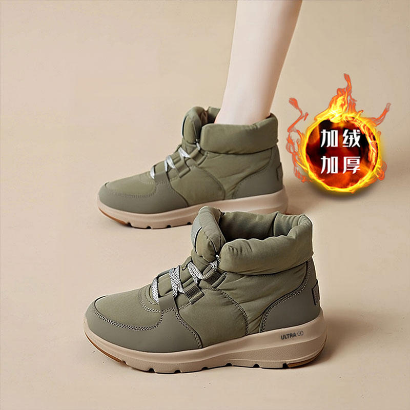 斯凯奇女鞋冬季新款加绒保暖面包靴短筒休闲时尚短靴厚底雪地棉鞋