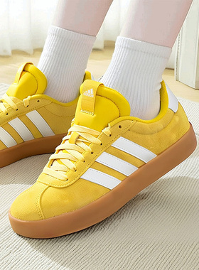 阿迪达斯网球鞋男鞋女鞋冬季新款VL COURT 3.0黄色德训鞋T头鞋女