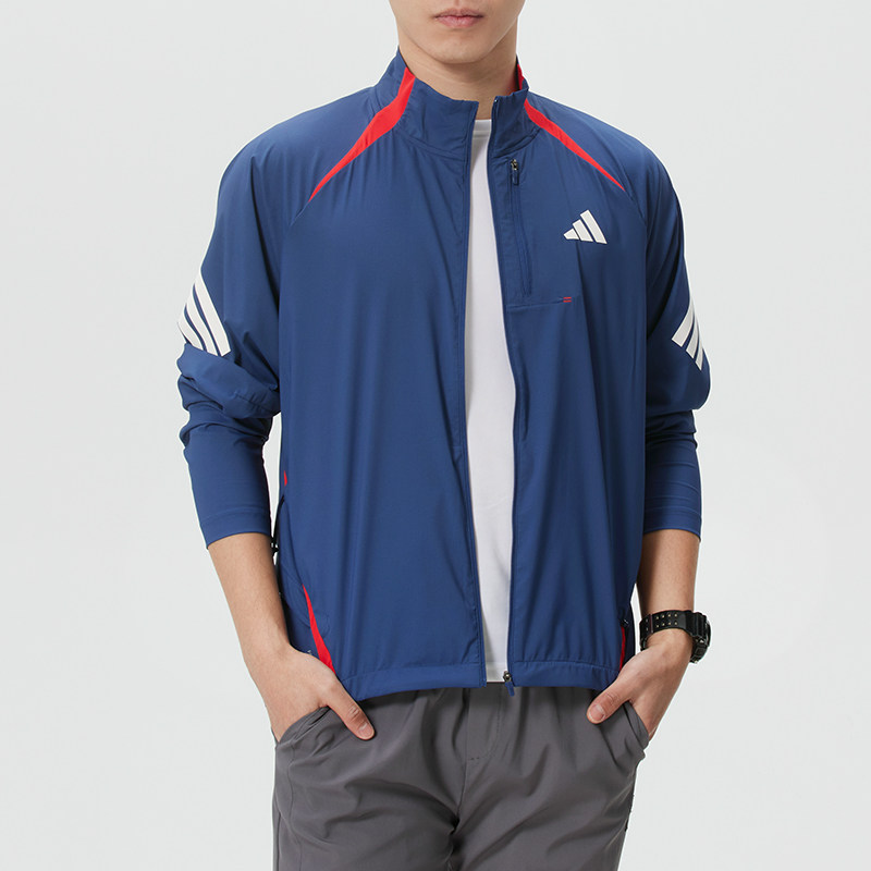 阿迪达斯外套男装2025冬季新款运动服梭织透气跑步训练立领夹克