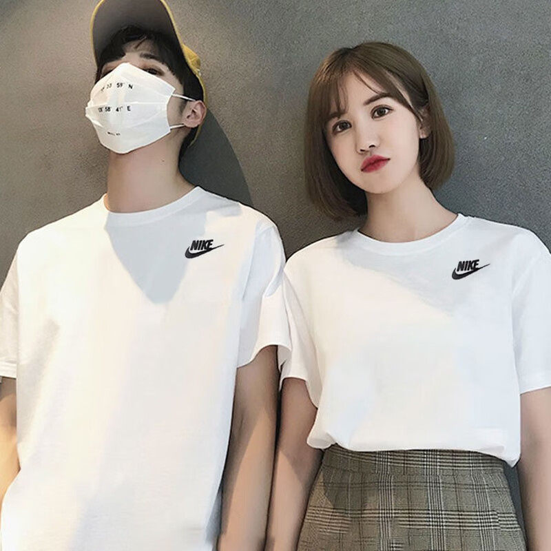 Nike耐克情侣装男女短袖正品纯棉白色宽松休闲运动T恤AR4999-101