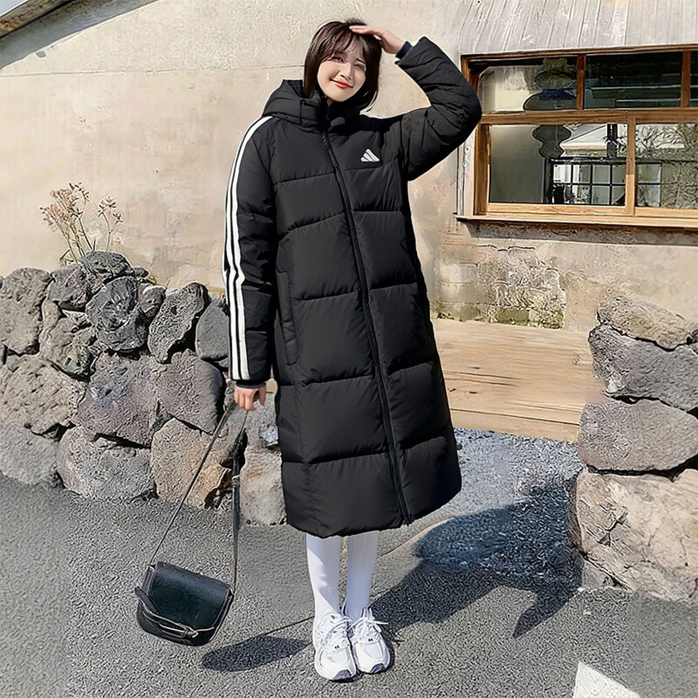 阿迪达斯长款羽绒服外套男装2025新款连帽保暖外套棉羽上衣运动服
